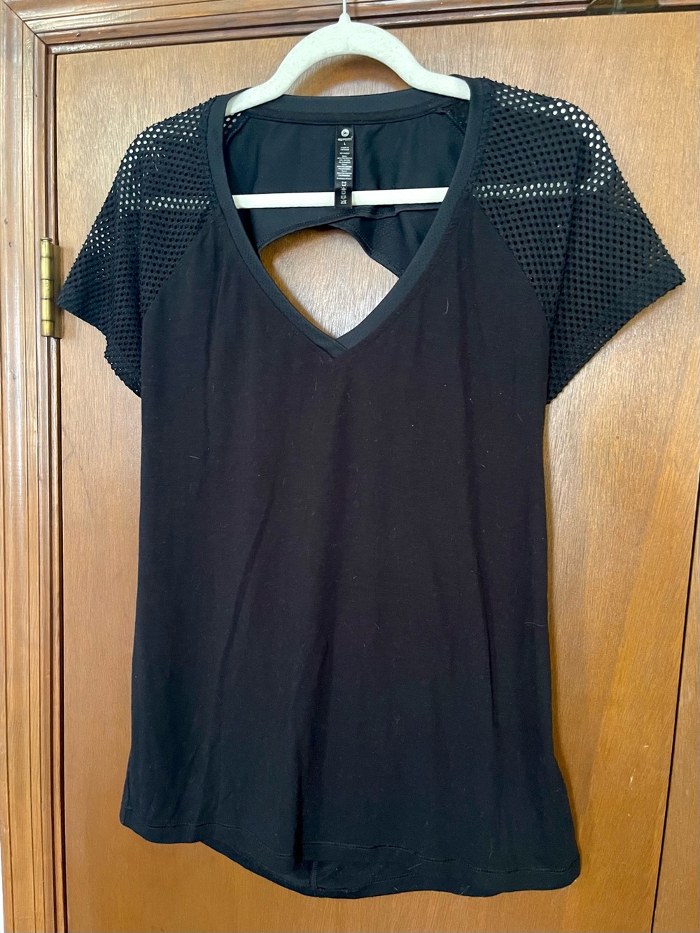 90 Degree By Reflex Black V-Neck Tee with Mesh Short Sleeves
